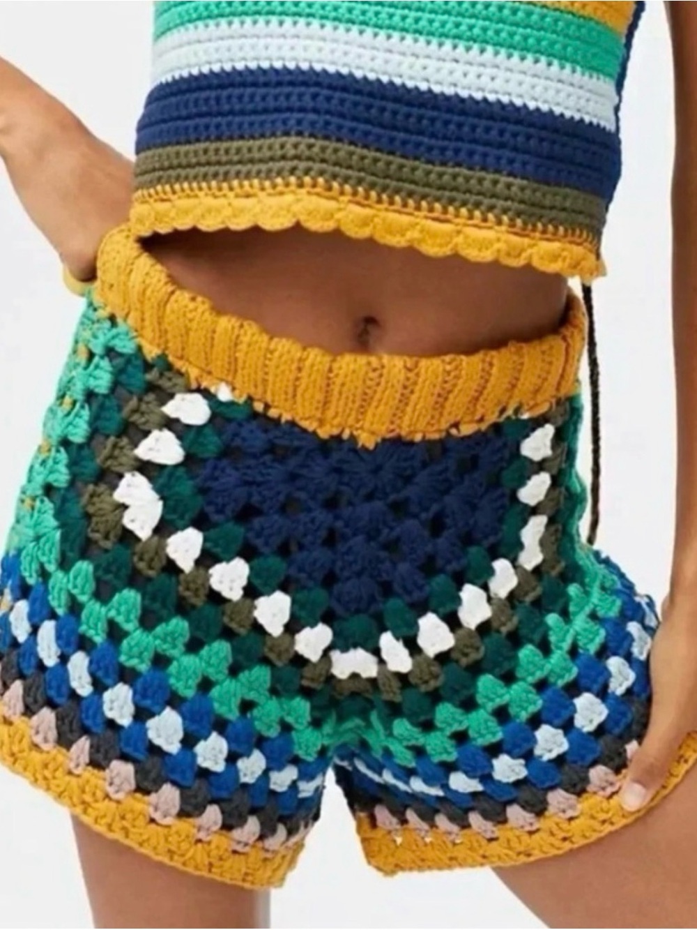 Crochet Multicolor Women’s Shorts - Yellow Trim